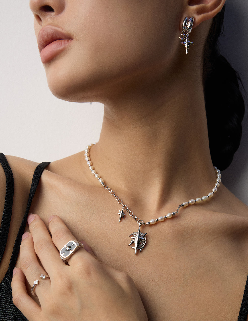 S925 Sterling Silver Vintage Pearl Necklace - "Luna Prophecy" - Mystic Moon & Star Tarot Jewelry