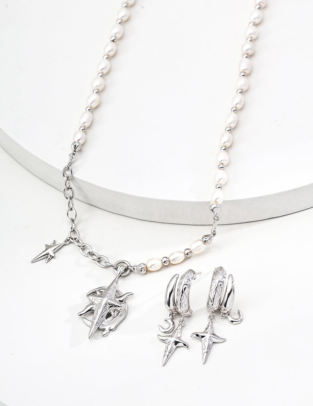 S925 Sterling Silver Vintage Pearl Necklace - "Luna Prophecy" - Mystic Moon & Star Tarot Jewelry