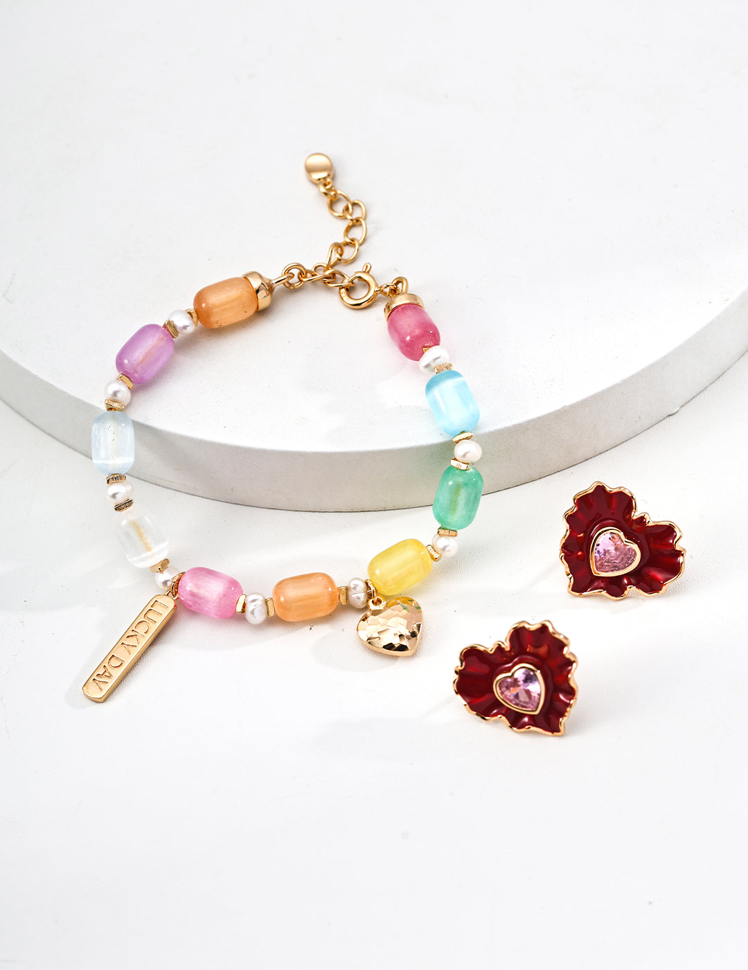 S925 Sterling Silver Fresh Simple Colorful Barrel Beads Natural Pearl Bracelet