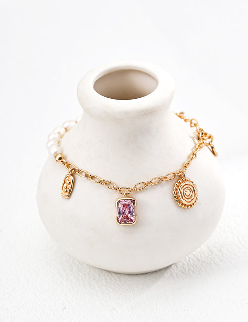 S925 Silver Vintage Natural Pearl Zirconia Bracelet