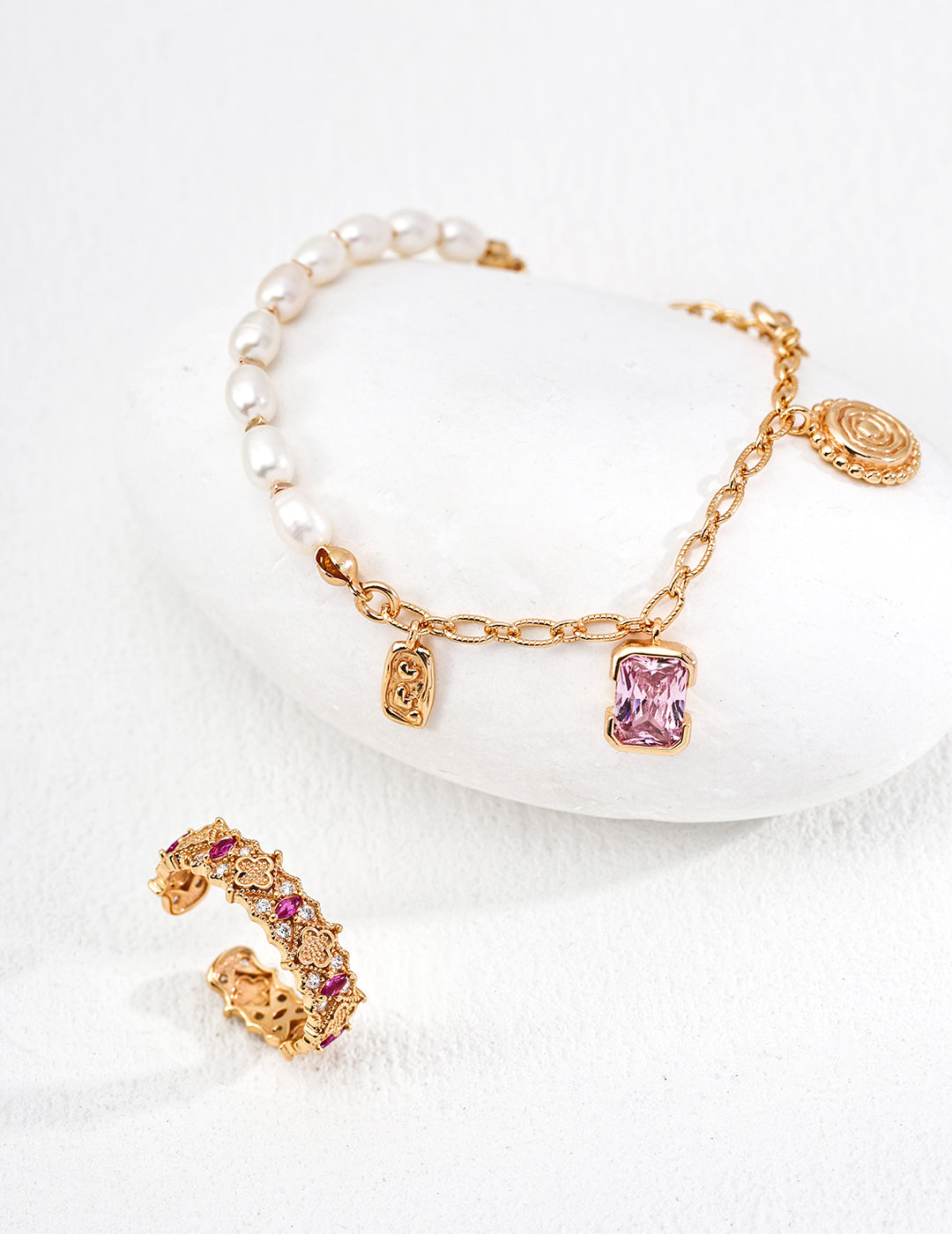 S925 Silver Vintage Natural Pearl Zirconia Bracelet