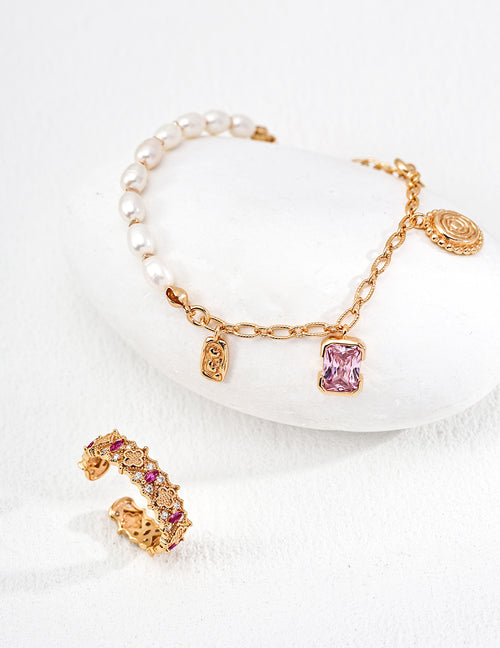 S925 Silver Vintage Natural Pearl Zirconia Bracelet