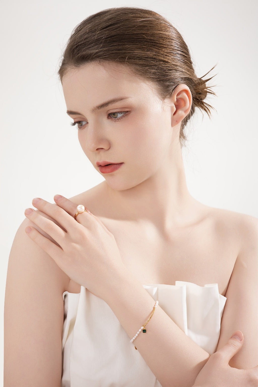 Vintage S925 Sterling Silver Pearl Bracelet - Adjustable Chain with Gold-Tone Links & Emerald-Cut Zircon Charm
